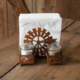 Windmill & Silo Salt Pepper and Napkin Caddy