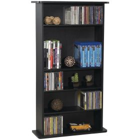 Black Media Storage Cabinet Bookcase with Adjustable Shelves