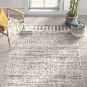 5-ft. x 7-ft. Grey Ivory Chevron Stripe Geometric Boho Style Area Rug