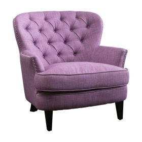 Light Purple Mid-Century Tufted Upholstered 100% Linen Armchair