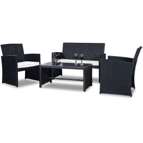 Modern 4-Piece Outdoor Black PE Rattan Patio Furniture Set