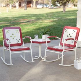 Cherry Red Retro Patio 3 Piece Metal Rocker Rocking Chair Set