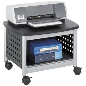 Under-Desk Printer Stand Mobile Office Cart in Black and Silver