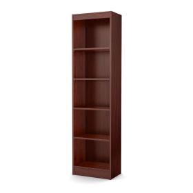 Contemporary Narrow Bookcase with 5 Shelves in Royal Cherry Finish