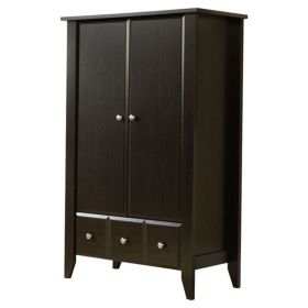 Bedroom Clothes Storage Cabinet Wardrobe Armoire Dark Brown Wood Finish