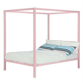 Twin Metal Platform Canopy Bed Frame in Pink - Great for Kids Girls and Teens