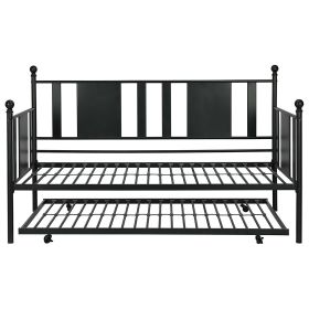 Twin Black Metal Daybed Frame with Rounded Finials and Trundle Bed