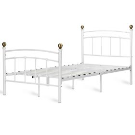 White Gold Trim Sturdy Metal Twin Size Platform Bed