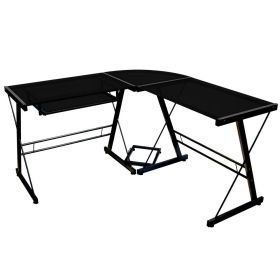 Black Metal and Glass Corner L Shaped Computer Desk