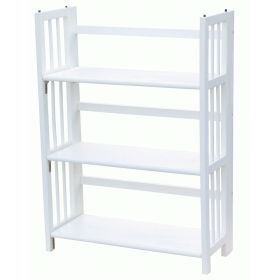 White Wood Folding Bookcase Storage Unit Shelving with 3 Shelves