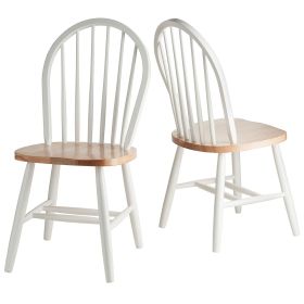 Set of 2 - Classic Wood Dining Chairs in Natural & White