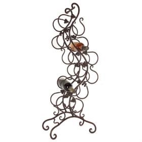 Wrought Iron 12-Bottle Wine Rack with Grape Leaves Vines Design