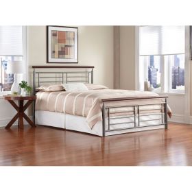 Queen size Contemporary Metal Bed in Silver / Cherry Finish