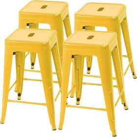 Set of 4 - 24-in. Indoor/Outdoor Backless Stacking Yellow Metal Barstools