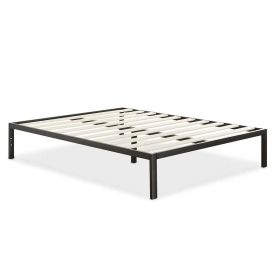 Full Size Modern Black Metal Platform Bed Frame with Wood Slats