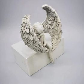 Sorrow Angel Statue Crafts; Pure White Love Angle With Wings Sculpture Ornaments; For Home Decor Bedroom Office Garden Tabletop