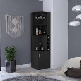 Bar Cabinet Paprika, 8 Wine Cubbies, Double Door, Black Wengue Finish