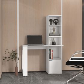 Peterson Computer Desk with 4-Tier Bookcase and 1-Door Cabinet White