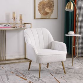 Modern Soft White Teddy fabric Ivory Ergonomics Accent Chair Living Room Chair Bedroom Chair Home Chair With Gold Legs And Adjustable Legs For Indoor