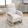 27.6"W Modern Accent High Backrest Living Room Lounge Arm Rocking Chair, Two Side Pocket ,Teddy White (Ivory)