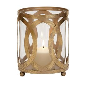 Gold Metal Pillar Hurricane Lamp