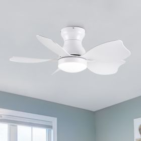 30 Inch Modern Floral Art Matte White Indoor LED Flush Mount  Small Ceiling Fan With Light and  Remote Control