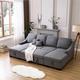 Upholstery Sleeper Sectional Sofa with Double Storage Spaces,