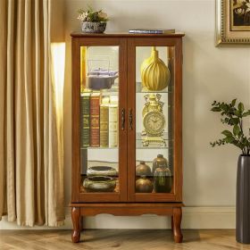 Cabinet Lighted Display Cabinet with Adjustable Shelves and Mirrored Back Panel, Tempered Glass Doors (Oak, 3 Tier), (E26 light bulb not included)