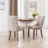 Upholstered Wing-Back Dining Chair with Backstitching Nail head Trim and Solid Wood Legs,Set of 2, Beige,SW8809BG,KD