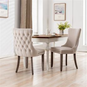 Upholstered Wing-Back Dining Chair with Backstitching Nail head Trim and Solid Wood Legs,Set of 2, Beige,SW8809BG,KD