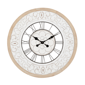 White Wood Floral Carved Wall Clock