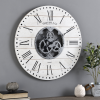 First Time & Co. White Shiplap Gears Wall Clock, Farmhouse, Analog, 27 x 2 x 27 in