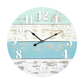 Mainstays 20" Farmhouse Coastal Blue Wood Round Wall Clock, Real Wood