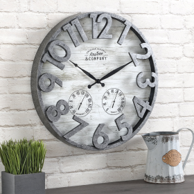 FirstTime & Co. Dark Silver Shiplap Outdoor Wall Clock, Farmhouse, Analog, 18 x 2.5 x 18 in