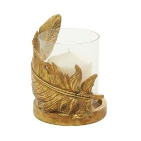 Dec Mode Gold Glass Bird Feather Pillar Hurricane Lamp