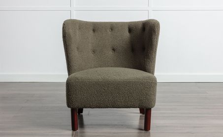 Accent Chair, Upholstered Armless Chair Lambskin Sherpa Single Sofa Chair with Wooden Legs, Modern Reading Chair for Living Room Bedroom Small Spaces