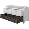 Storage Bench with Removable Basket and 2 Drawers, Fully Assembled Shoe Bench with Removable Cushion (White)