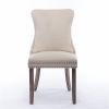 Upholstered Wing-Back Dining Chair with Backstitching Nail head Trim and Solid Wood Legs,Set of 2, Beige,SW8809BG,KD