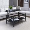 Glass Lift Top Coffee Table, Modern Simple 2-Layer Tempered Glass Coffee Table for Living Room, Black