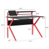 PVC Coated Ergonomic Metal Frame Gaming Desk, Black and Red