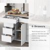 Store Kitchen Cart with Rubber Wood Countertop , Kitchen Island has 8 Handle-Free Drawers Including a Flatware Organizer and 5 Wheels for Kitchen Dinn