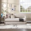 Upholstered Daybed with Trundle, Twin Size Frame, Beige Velvet