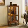 Cabinet Lighted Display Cabinet with Adjustable Shelves and Mirrored Back Panel, Tempered Glass Doors (Oak, 3 Tier), (E26 light bulb not included)