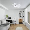 30 Inch Modern Floral Art Matte White Indoor LED Flush Mount  Small Ceiling Fan With Light and  Remote Control