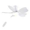 30 Inch Modern Floral Art Matte White Indoor LED Flush Mount  Small Ceiling Fan With Light and  Remote Control