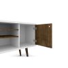 Manhattan Comfort Liberty 53.14" Mid-Century Modern TV Stand with 5 Shelves and 1 Door in White and Rustic Brown with Solid Wood Legs