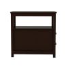 furniture-Bedroom-End Table Narrow Nightstand With Two Drawers And Open Shelf-Brown