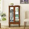 Cabinet Lighted Display Cabinet with Adjustable Shelves and Mirrored Back Panel, Tempered Glass Doors (Oak, 3 Tier), (E26 light bulb not included)