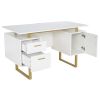 Techni Mobili White and Gold Desk for Office with Drawers & Storage, 51.25 in. W