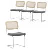 Set of 4, Leather Dining Chair with High-Density Sponge, Rattan Chair for Dining room, Living room, Bedroom, Gray